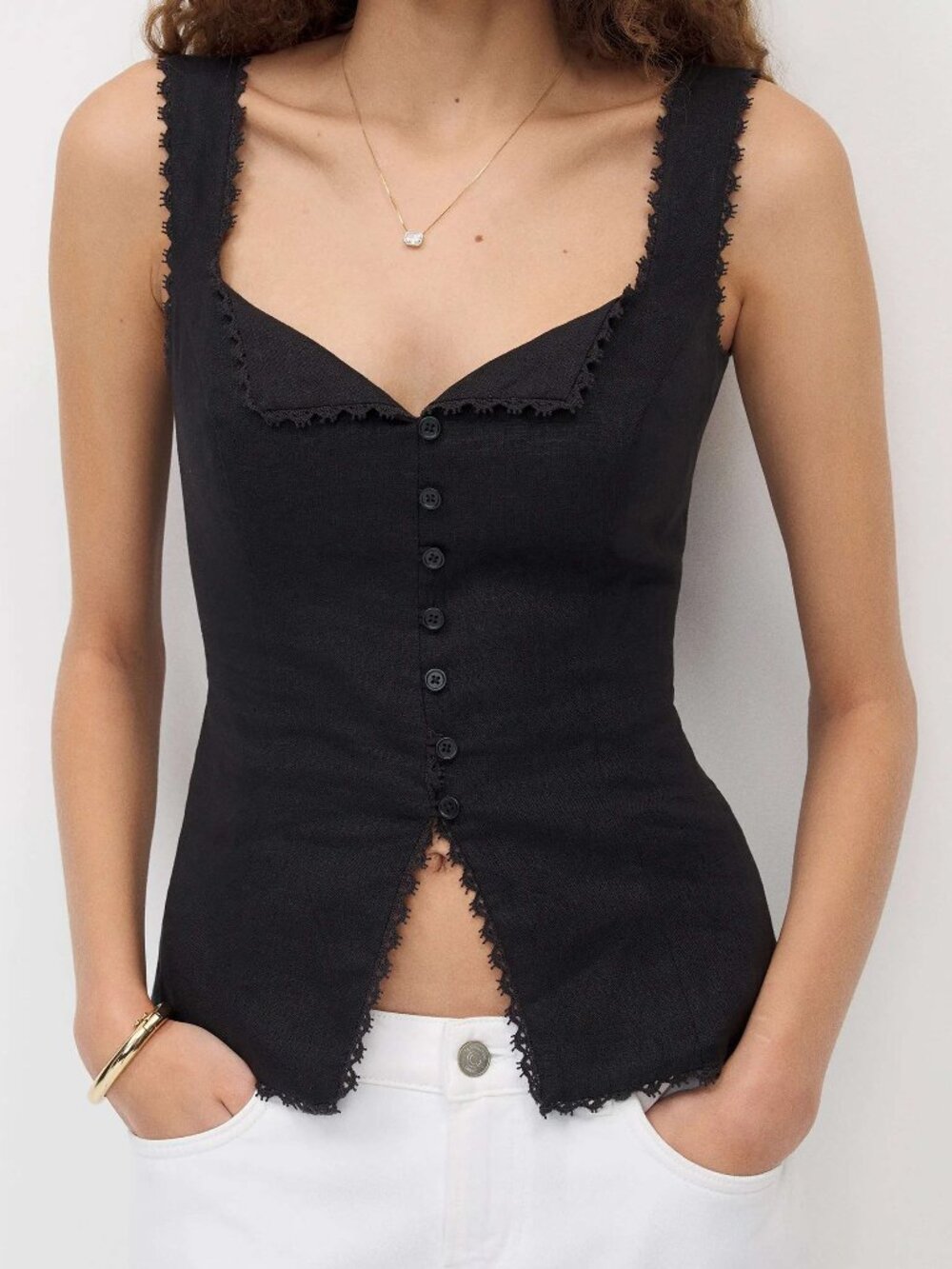 Reformation Viola Linen Top Lace Trim Corset Vest Tank LBD 2